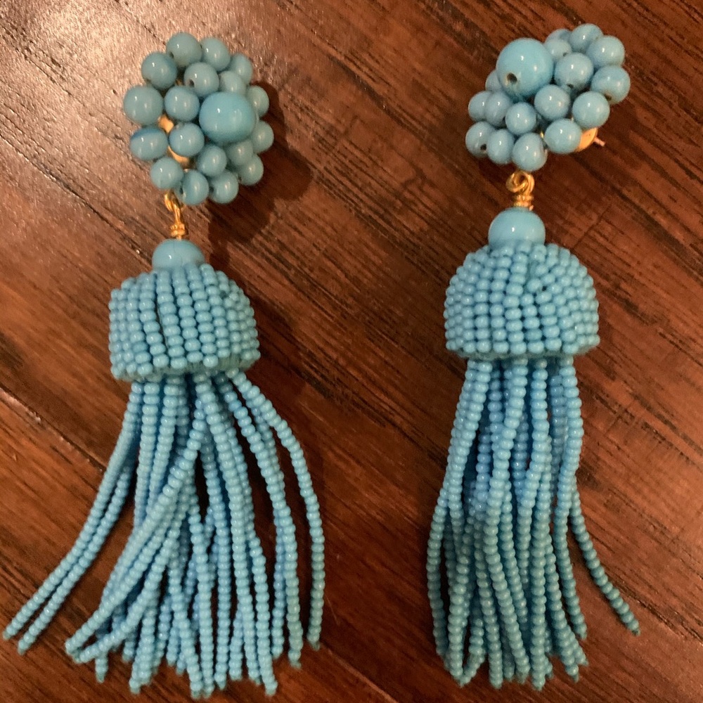Lisi Lerch large beaded turquoise tassel earrings